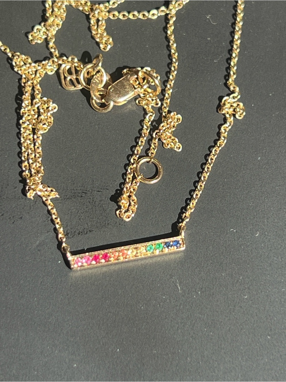 14k gold Sydney Evan Rainbow Bar Necklace - Women Jewelry - Picture 4 of 7